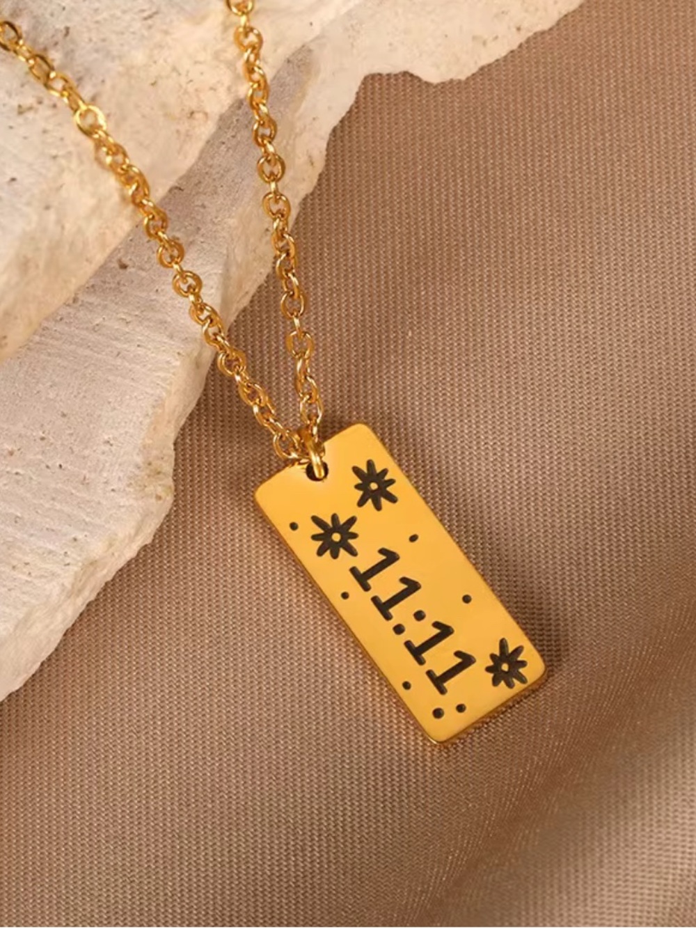 Trendy Stainless Steel Gold Tone 11:11 Bar Necklace